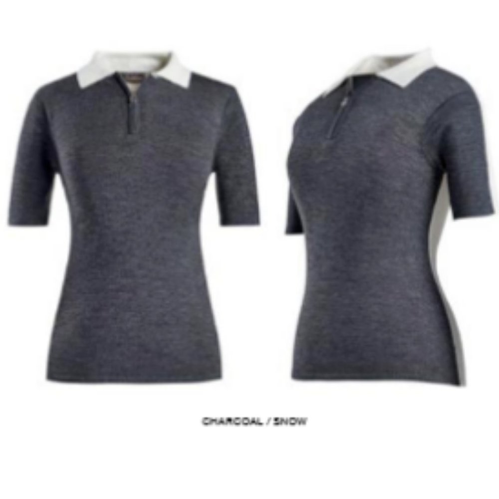 G/Fore Two Tone Merino Wool Zip Polo Colorblock Sweater Top $195 Charcoal Snow
